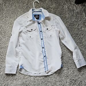 Kids White and Blue Button-Up Shirt